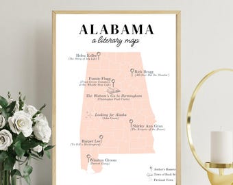 Literary Map of Alabama Print: Bookish Wall Art for Book Lovers (Digital Download)