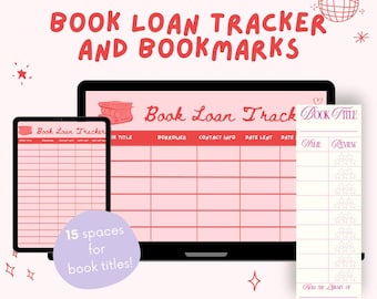 Printable Book Loan Tracker & Review Bookmarks: Library Theme (Digital Download, A4 + 2x6")