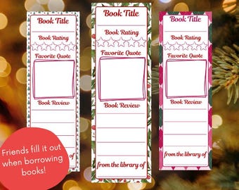 Printable Book Loan Bookmark: 'From the Library Of' Review Tracker (Digital Download, Christmas Themed)