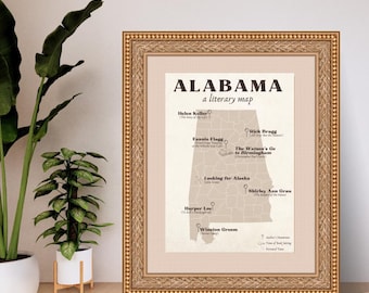 Literary Map of Alabama Print: Vintage Style Wall Art (Digital Download