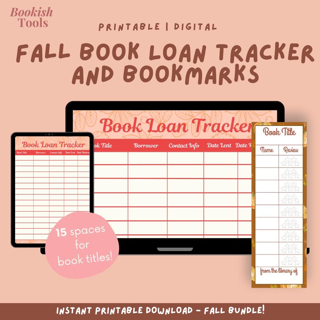 Printable Book Loan Tracker & Review Bookmarks: Fall Theme (digital ...