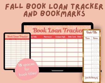Printable Book Loan Tracker & Review Bookmarks: Fall Theme (Digital Download, PDF and 2x6" Bookmarks)