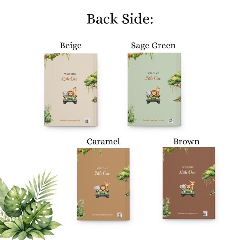Safari Baby Shower Guest Book, Custom Name,Baby Neutral, Beige, Sage Green, Caramel, Brown, Safari Jungle Animals Shower Decoration image 6