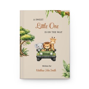 Safari Baby Shower Guest Book, Custom Name,Baby Neutral, Beige, Sage Green, Caramel, Brown, Safari Jungle Animals Shower Decoration image 8