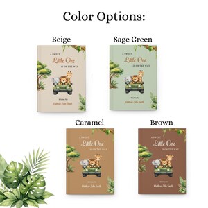 Safari Baby Shower Guest Book, Custom Name,Baby Neutral, Beige, Sage Green, Caramel, Brown, Safari Jungle Animals Shower Decoration image 5