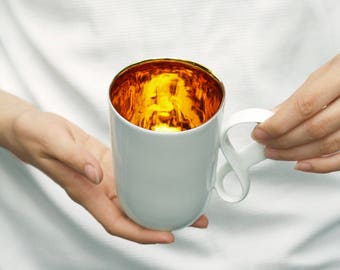 MOBIUS Grande tasse en porcelaine peinte avec de l'or véritable, excellent cadeau, porcelaine faite main