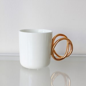 Porcelain cup painted with real gold, ceramic mug for coffee or tea, luxurious handmade gift image 1