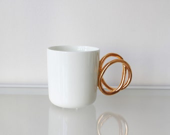 Porcelain cup painted with real gold, ceramic mug for coffee or tea, luxurious handmade gift