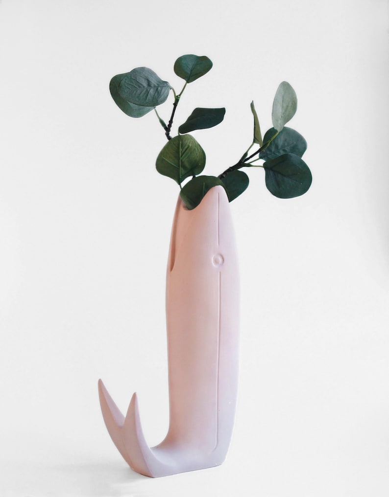 FISH vase, porcelain pink ceramic home decor image 2