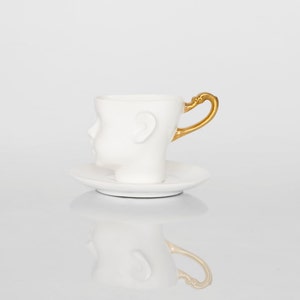 Doll head porcelain cup with gold handle unique coffee cup with saucer by ENDE image 1