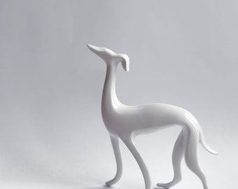 Greyhound white figurine handmade by ENDE Ceramics, Porcelain figurine for animal and miniature lovers