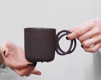 TWIST Black porcelain mug, china cup handmade by ENDE