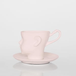 Doll head pink porcelain cup unique coffee cup with saucer by ENDE zdjęcie 1