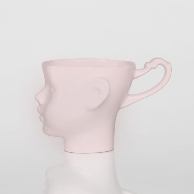 BIG SIZE Porcelain doll head coffee mug, pinkceramic mug, tea mug, china cup image 1