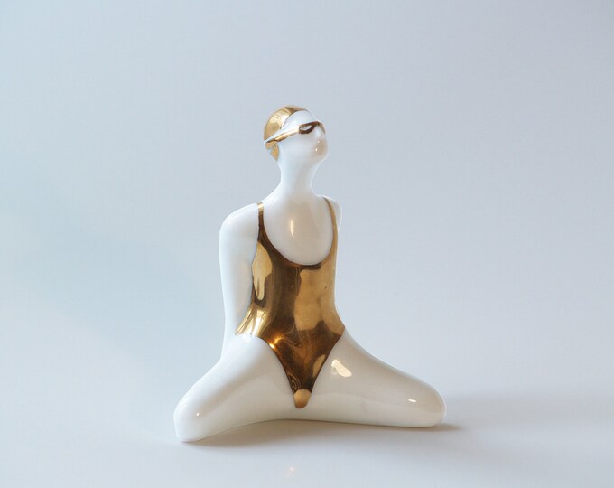 SWIMMER Porcelain figurine with gold swimsuit Etsy
