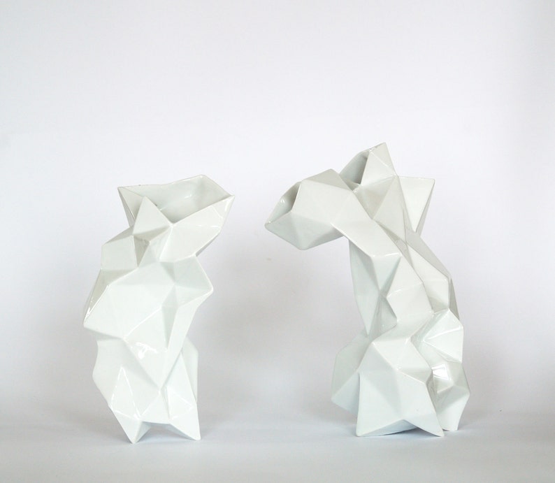 Modern geometric white porcelain Vase contemporary ceramic Etsy