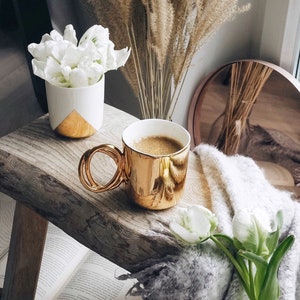 Taza TWIST, taza de porcelana pintada con oro real, taza de cerámica para café o té, lujoso regalo hecho a mano imagen 3