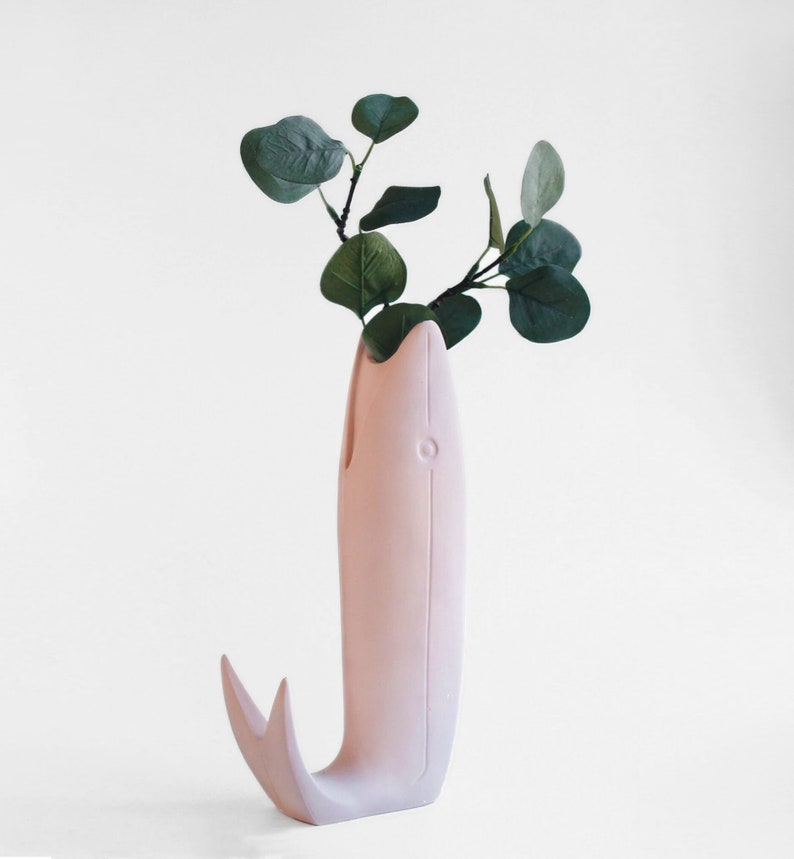 FISH vase, porcelain pink ceramic home decor image 1