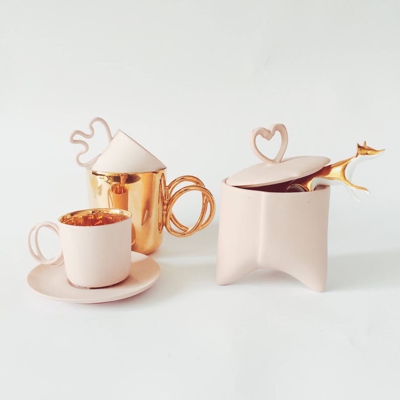 Taza TWIST, taza de porcelana pintada con oro real, taza de cerámica para café o té, lujoso regalo hecho a mano imagen 9