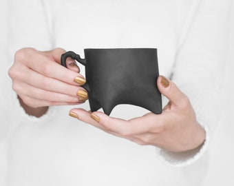 TRIPLE Black porcelain mug, black china cup, ceramic cup handmade coffee cup or tea cup by ENDE