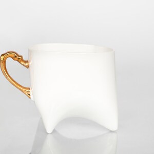 TRIPLE Set of two porcelain cups with gold handle unique coffee mug or tea cup white with gold, contemporary ceramic cup handmade by ENDE image 2