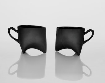 TRIPLE Set of two black porcelain cups, ceramic cups handmade coffee cups or tea cups by Ende