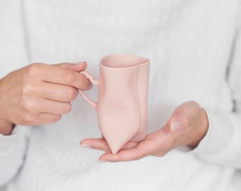 TRIDENT Pink ceramic mug, pink china cup, handmade coffee cup or tea cup by Ende