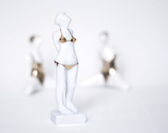 Summer on the beach - Ceramic Porcelain figurine sculpture white with gold bikini by Endesign