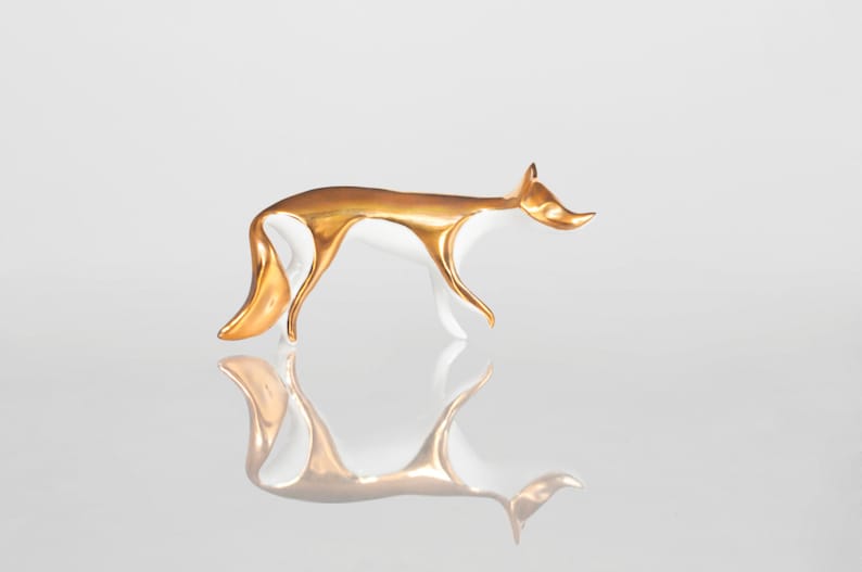 Gold Fox porcelain figurine Ceramic Porcelain figurine sculpture white bone china porcelain real gold image 2