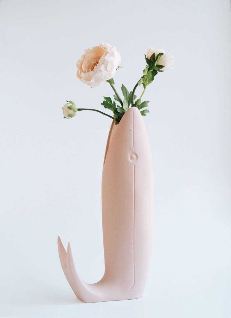 FISH vase, porcelain pink ceramic home decor image 4