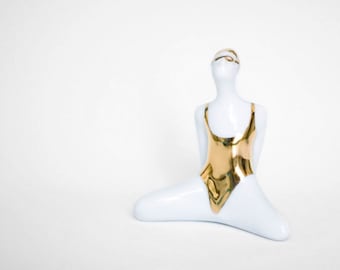 Swimming in gold - Ceramic Porcelain figurine, for olympic and sport lovers.