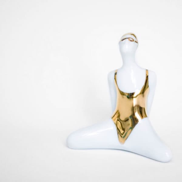 Swimming in gold - Ceramic Porcelain figurine, for olympic and sport lovers.