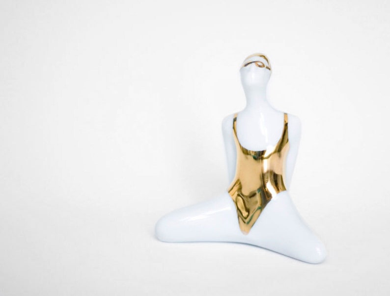 Swimming in gold Ceramic Porcelain figurine, for olympic and sport lovers. image 1