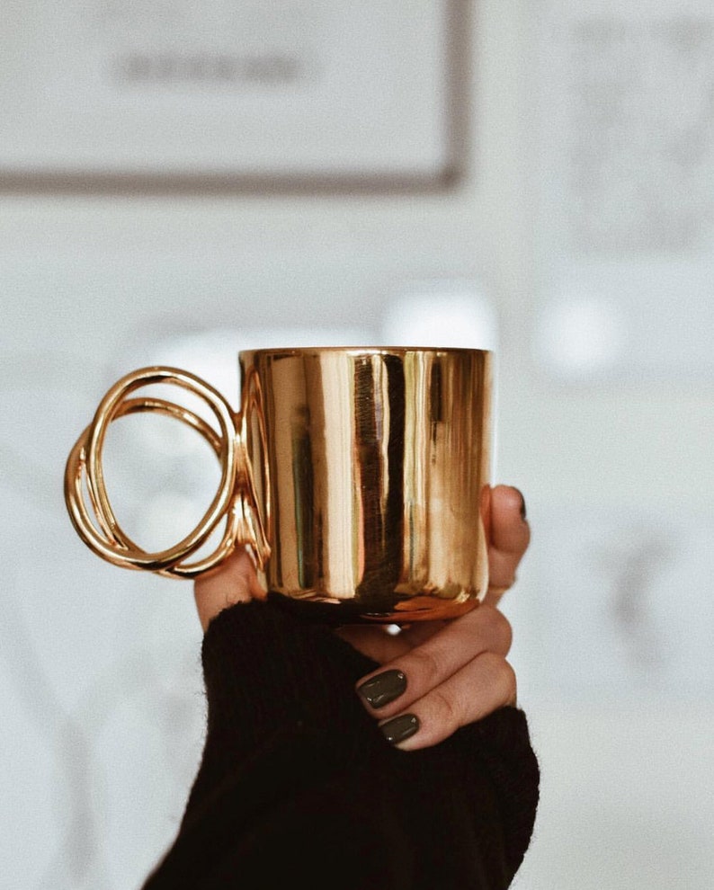 Tazza TWIST, tazza in porcellana dipinta con vero oro, tazza in ceramica per caffè o tè, lussuoso regalo fatto a mano immagine 7