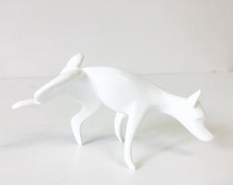 Peeing Dog handmade modern porcelain figurine. White and delicate