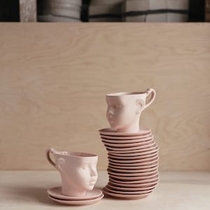 BIG SIZE Porcelain doll head coffee mug, pinkceramic mug, tea mug, china cup image 3