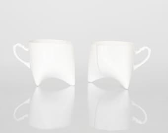 TRIPLE Set of two white porcelain mugs, contemporary ceramic cups handmade coffee cups or tea cups by ENDE