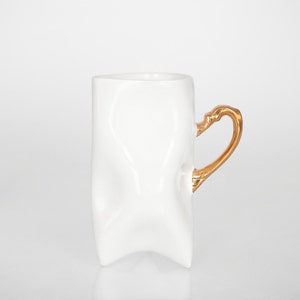 TRIDENT Porcelain cup white with gold, ceramic cup handmade for coffee or tea by ENDE image 1