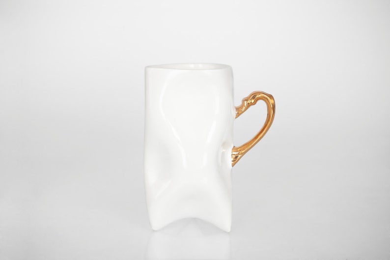 TRIDENT Porcelain cup white with gold, ceramic cup handmade for coffee or tea by ENDE image 1