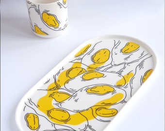 EGGS SET Porcelain plate + cup with saucer ENDExBROJEK