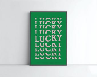 LUCKY – Minimal Handwritten Typography Poster, Modern Neutral Wall Art, Digital Download