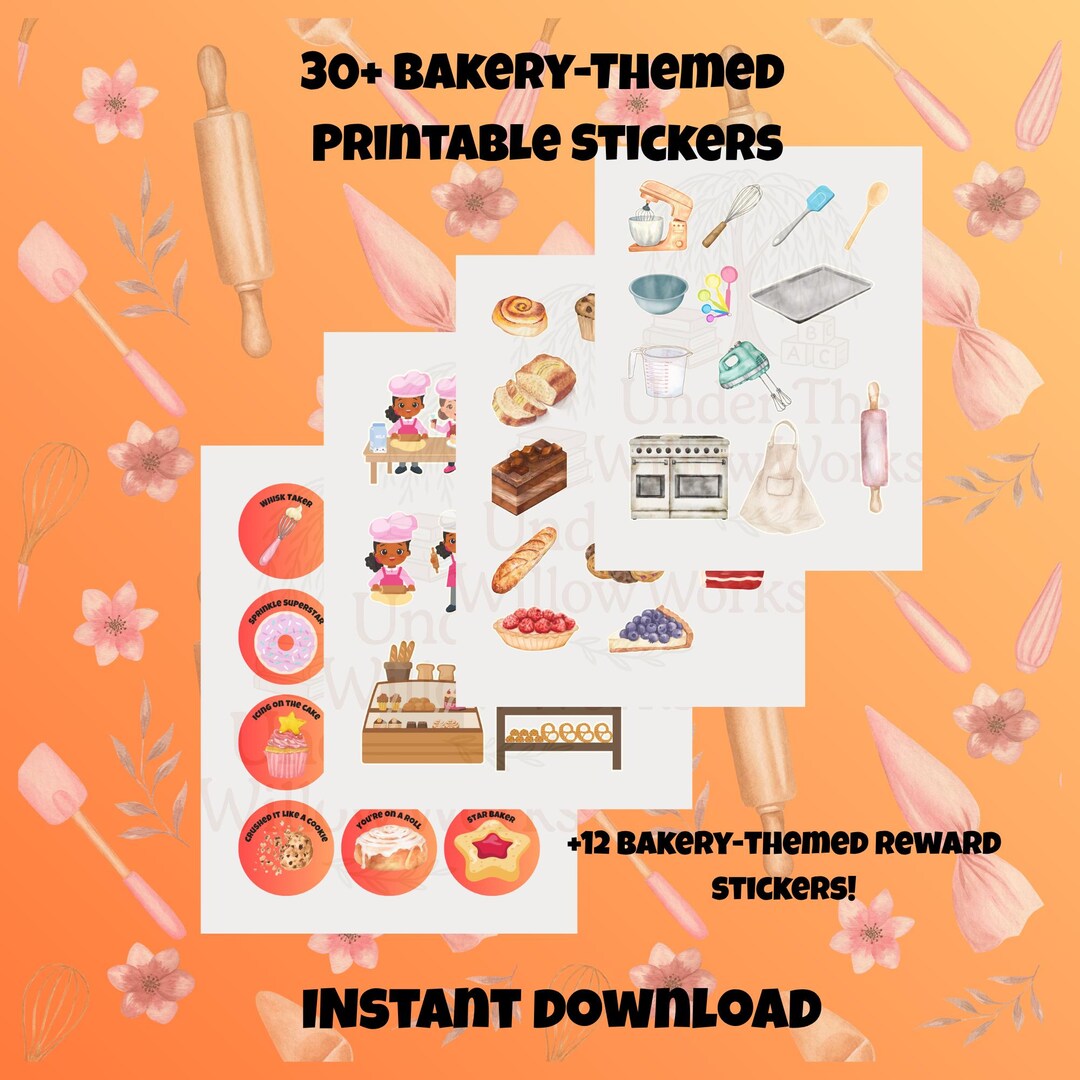Bakery Sticker Pack: Baking & Pastry Reward Stickers (instant Download ...
