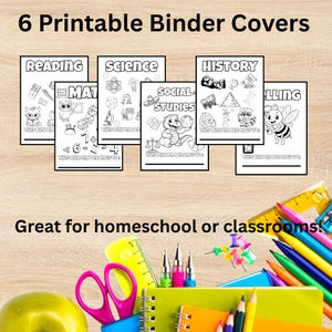 Core Subjects Binder Cover Bundle – 6 Editable Printable Covers + Bonus Page – Homeschool & Classroom PDF
