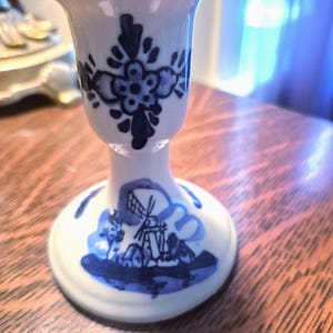 Vintage Delft Blue and White Floral Windmill Candle Holder Handpainted