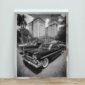 Black and White Retro Cars Poster, Vintage Car Wall Art, Classic Auto Photography Print, Monochrome Garage Decor, Old Car Poster