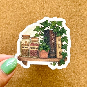 Cottagecore Witch Shelf Sticker: Spell Book, Herbs, Cozy Decor