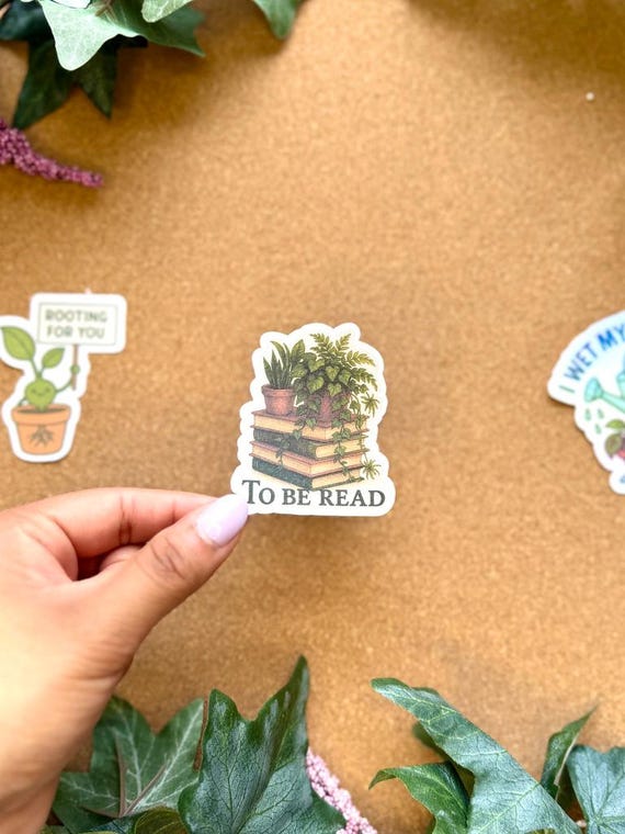 To Be Read Sticker, Book Stack and Houseplant Aesthetic, Cottagecore Reading Vinyl Sticker for Book Lovers, TBR Bookish Gift
