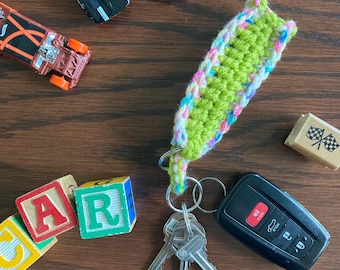 Crocheted Key Chain Wristlet: Adjustable Lariat Style Key Fob