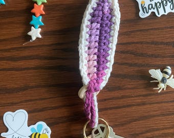 Crocheted Cotton Wristlet Keychain: Adjustable Lariat Style Key Fob