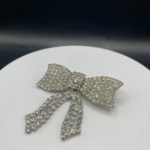 Vintage Rhinestone Bow Brooch